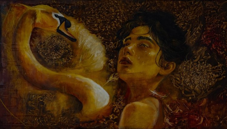 ‘Swans Plight II’ · 46 × 24 in · Oils on hand-prepared wood